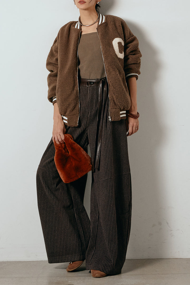 [SET]ロゴスタジャンボアブルゾン+レザーライク配色ストライプパンツ(2set)