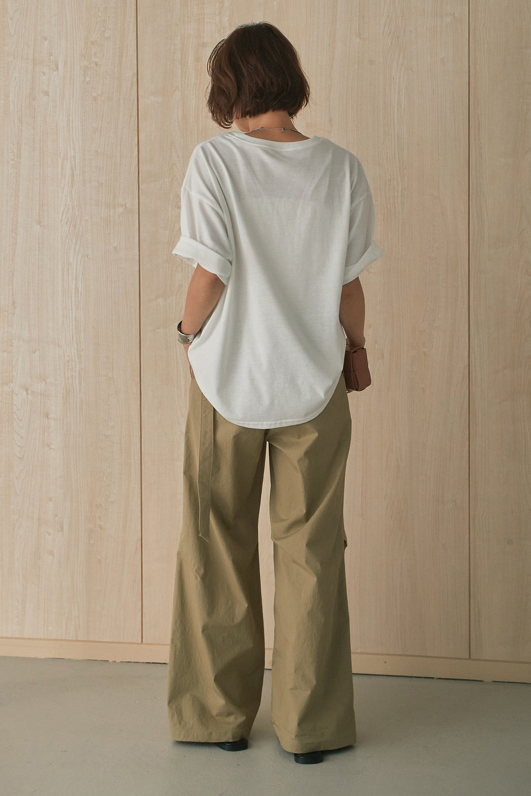 [SET]MarbleプリントTシャツ+ポケットベルト付きニーサイドタックパンツ(2set)