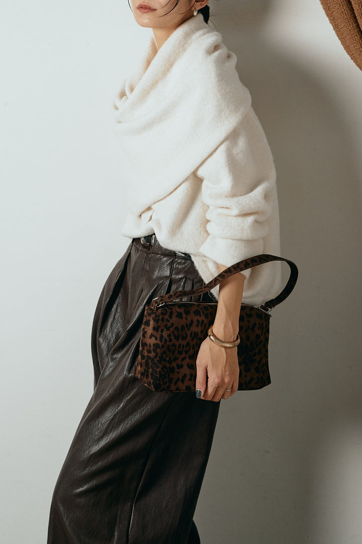 [SET]ネック巻きデザインニットトップス+ベルト付きレザーライクタックパンツ(2set)