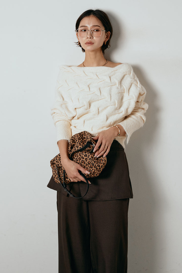 [SET]ボートネックニットトップス+ベルト付きウエストデザインパンツ(2set)