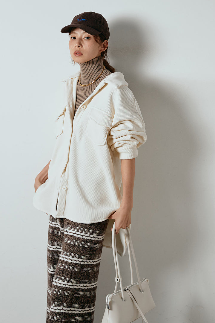 [SET]襟付きコーデュロイポケットシャツ+リブニットシームレスタートルプルオーバー+マルチライン柄リラックスニットパンツ(3set)