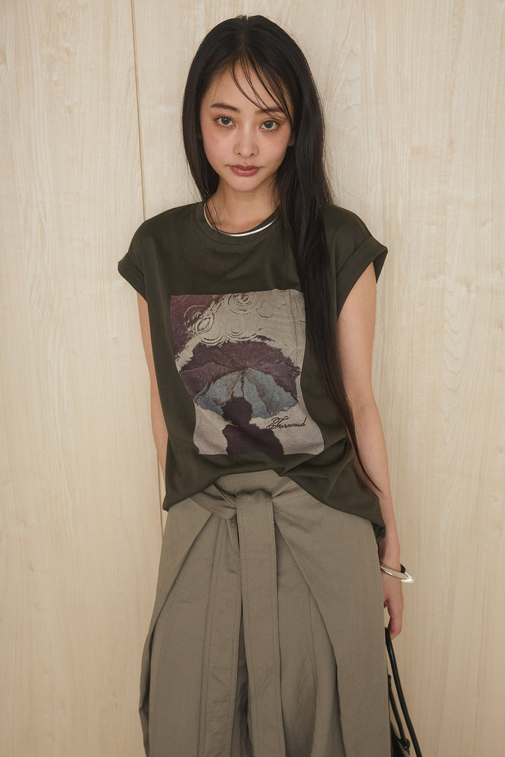 [SET]スクエアニュアンス柄Tシャツ+前結びタックワイドパンツ(2set)