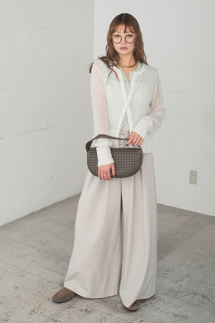 [SET]モヘア透かし編みレイヤードアンサンブルセット+ベルト付きツータックワイドパンツ(2set)