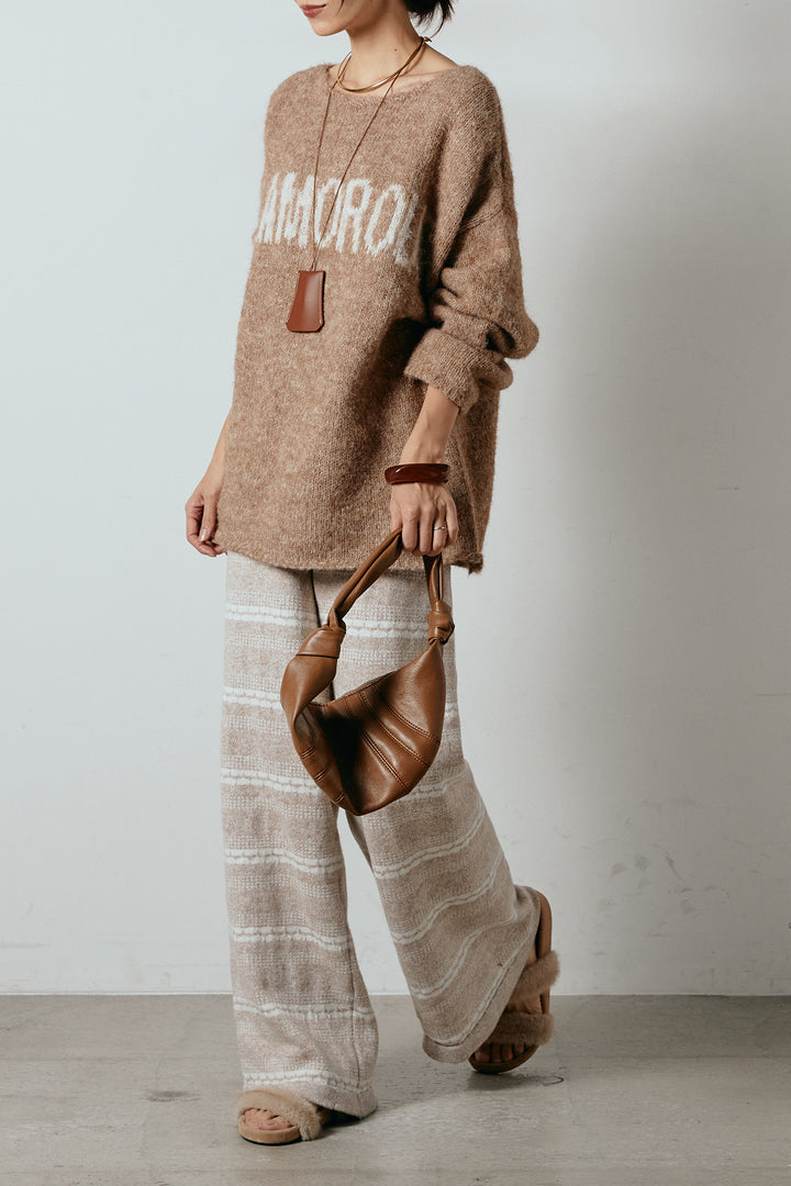 [SET]フロントロゴデザインニットトップス+マルチライン柄リラックスニットパンツ(2set)