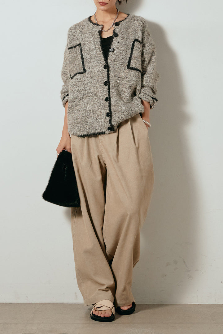 [SET]ミックスニットポケットカーディガン+フロントタック入りコーデュロイパンツ(2set)