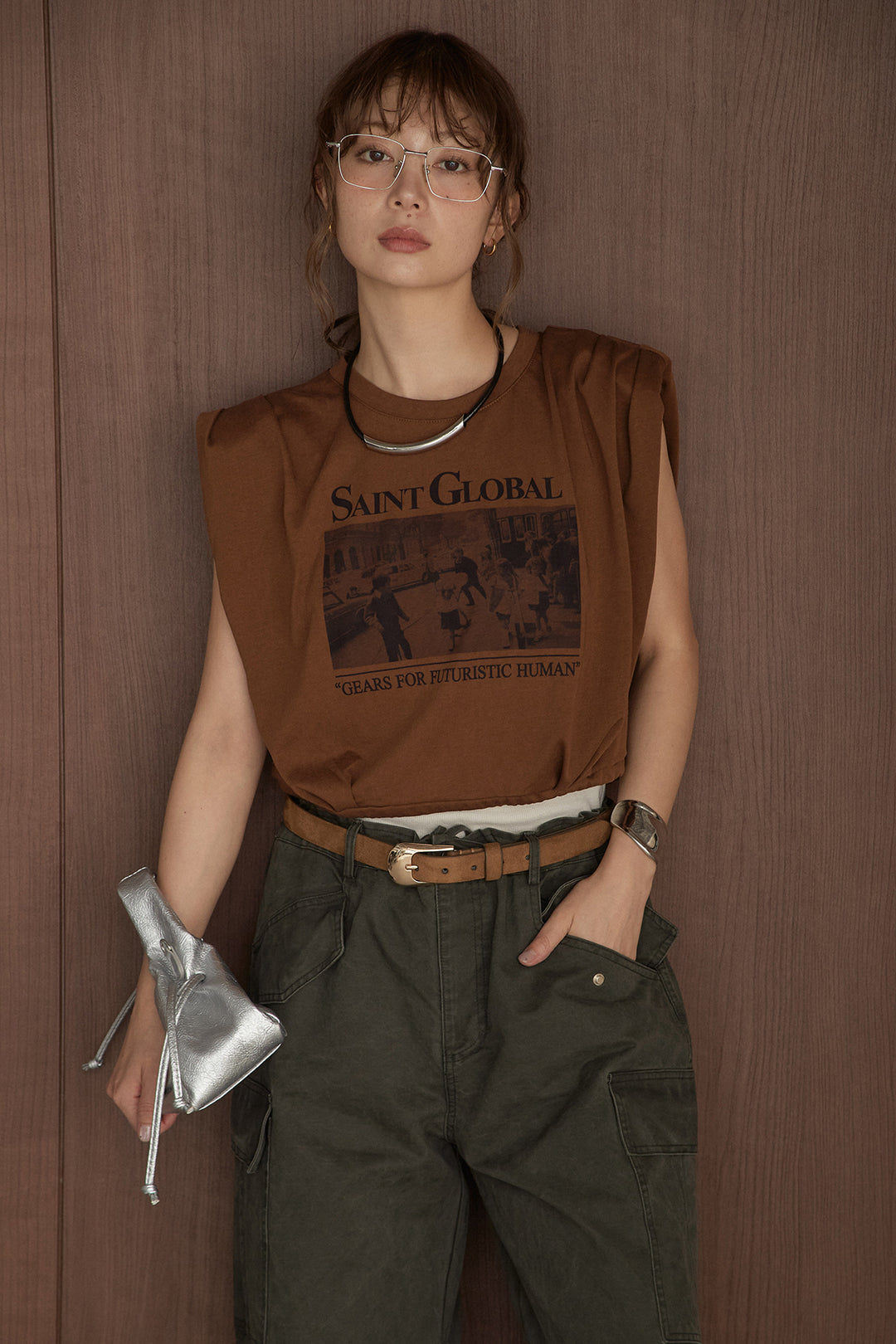 [SET]ショルダータックSAINTグラフィックT+ランダムタックカーゴパンツ(2set)