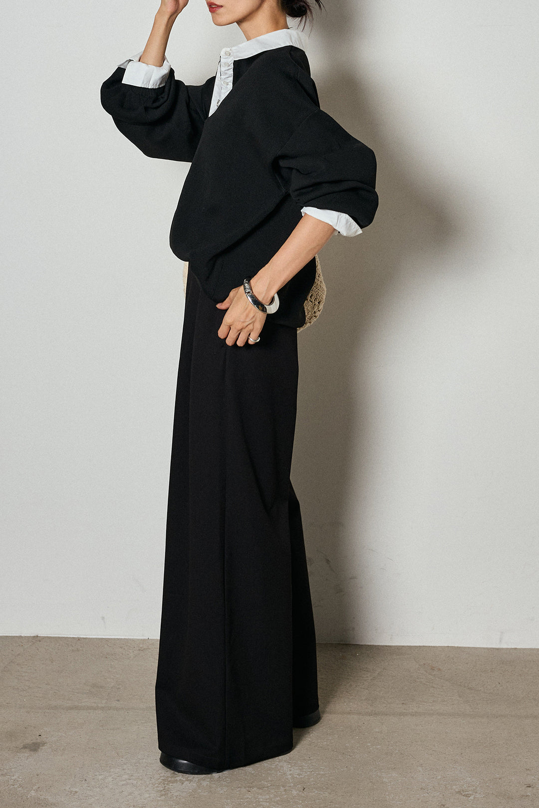 【即納】ウエストベルト付きタックワイドパンツ