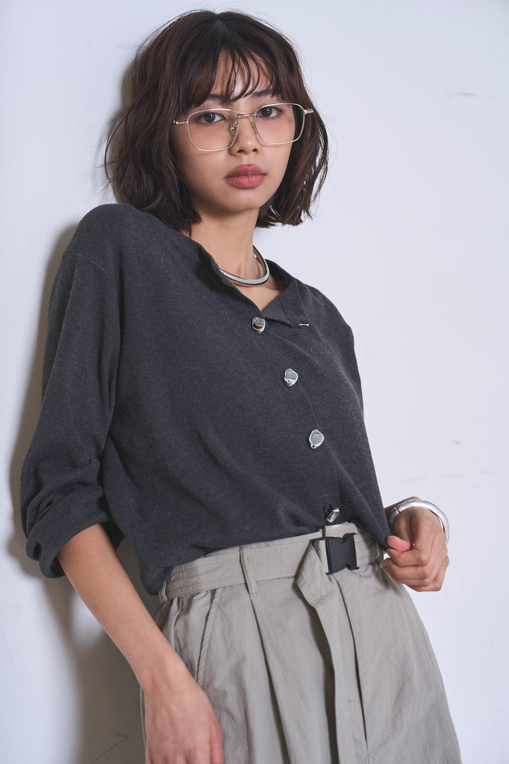 [SET]リサイクルポリニュアンス釦カーデ+撥水加工ナイロンスカート(2set)