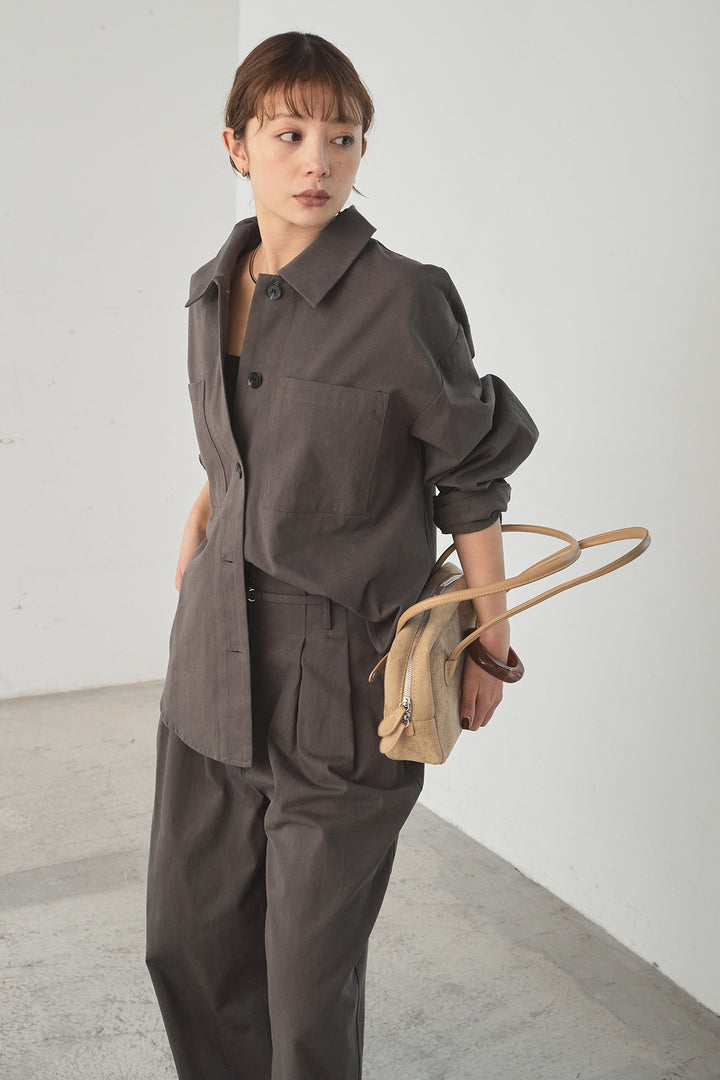[SET]ツイルシャツジャケット+ツイルハイウエストタックパンツ(2set)