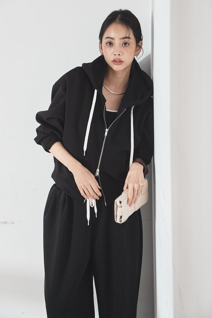 [SET]スウェットドルマンジップフードパーカー+スウェットコクーンイージーパンツ(2set)