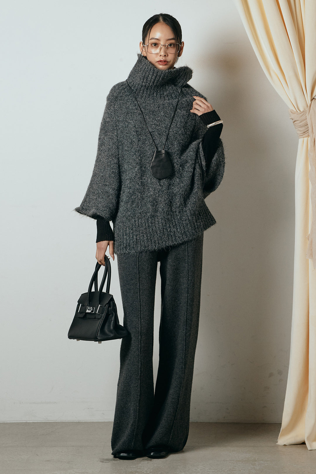 [SET]起毛ミディアムスリーブニットトップス+センターラインニットパンツ(2set)