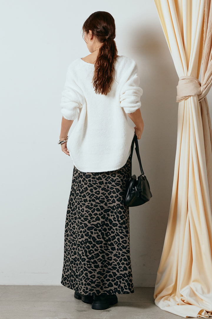 [SET]フロントロゴデザインニットトップス+レオパードロングスカート(2set)
