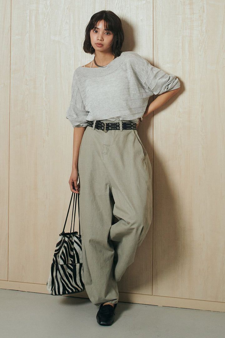 [SET]麻混リラックスニットトップス+ベルト付きカラーデニムパンツ(2set)