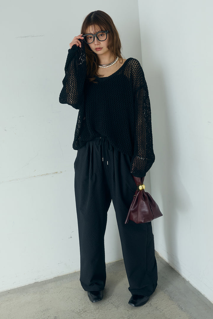 [SET]メッシュ編みビスチェセットVネックプルオーバー+シアサッカーイージーパンツ(2set)