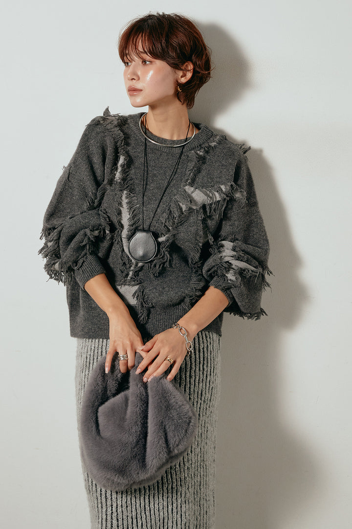 [SET]シャギージャガードニットトップス+アルパカタッチニットタイトスカート(2set)