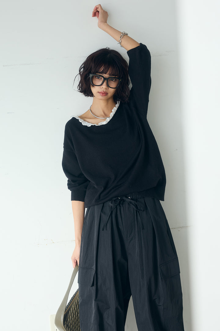 [SET]クールクール異素材コンビオフショルプルオーバー+撥水ジョガーパンツ(2set)