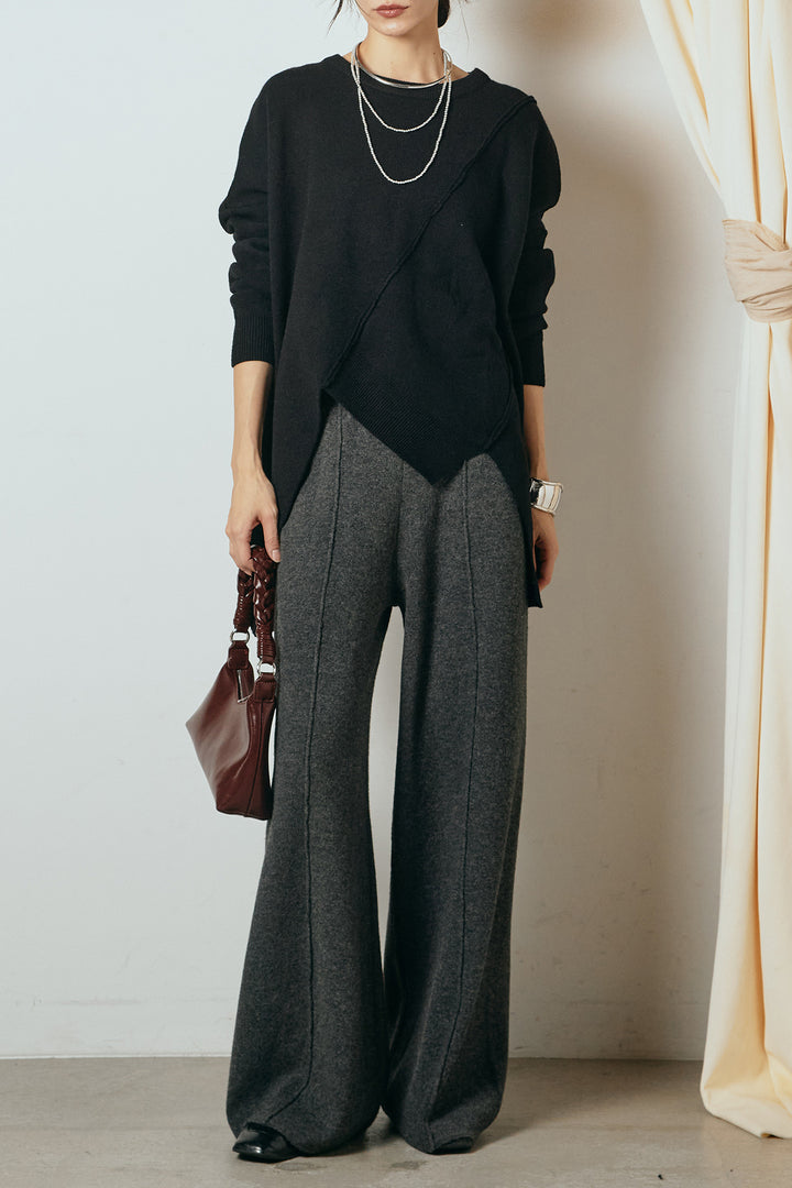 [SET]アシンメトリーデザインニットトップス+センターラインニットパンツ(2set)