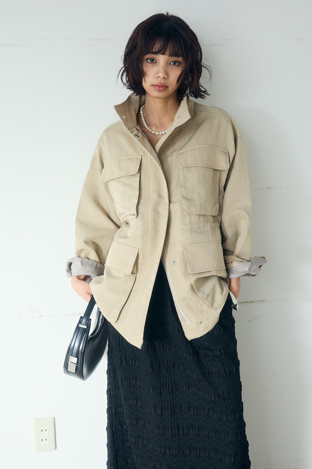 [SET]ナイロンツイルフィールドジャケット+ジャガードカットソータイトスカート(2set)