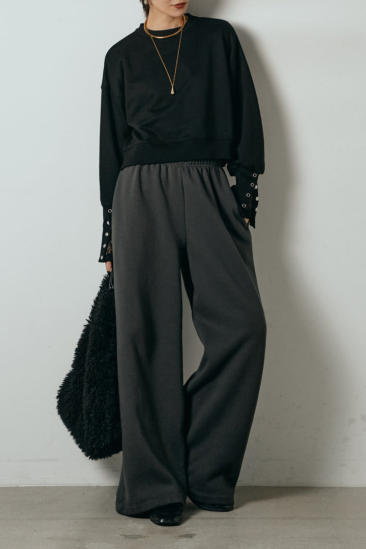 [SET]裏毛バックオープンプルオーバー+裏起毛スウェットワイドパンツ(2set)