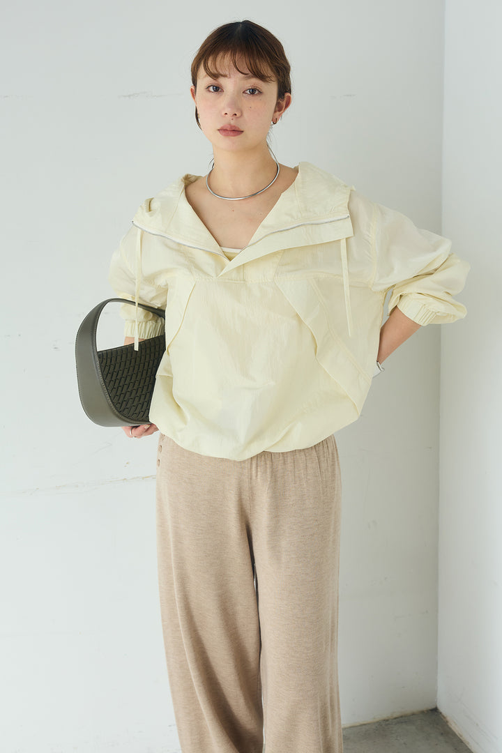 [SET]ナイロンフーディーブルゾンアウター+裾絞りリブニットパンツ(2set)