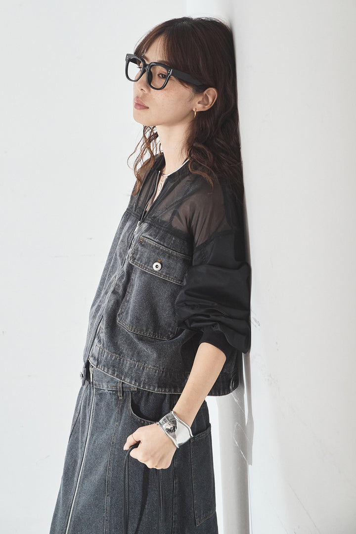 [SET]デニムコンビネーションブルゾン+フロントジップデニムスカート(2set)