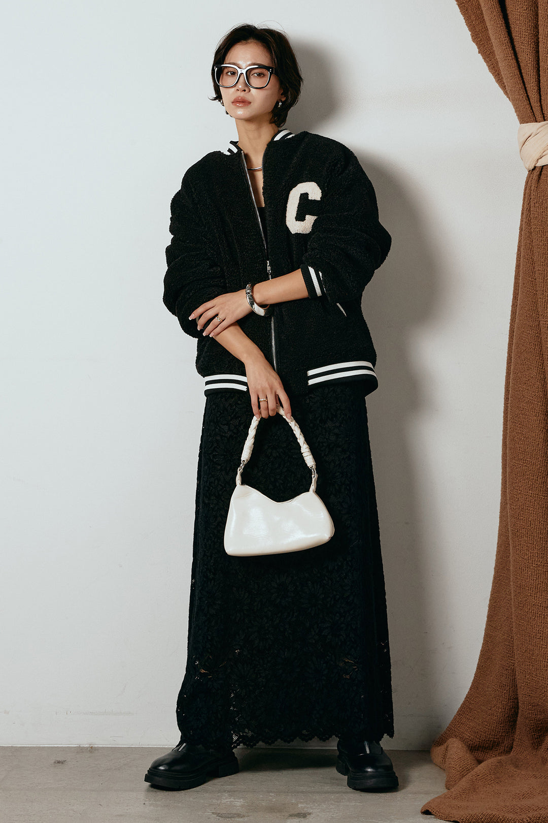 [SET]ロゴスタジャンボアブルゾン+花柄刺繍ベロアフレアスカート(2set)