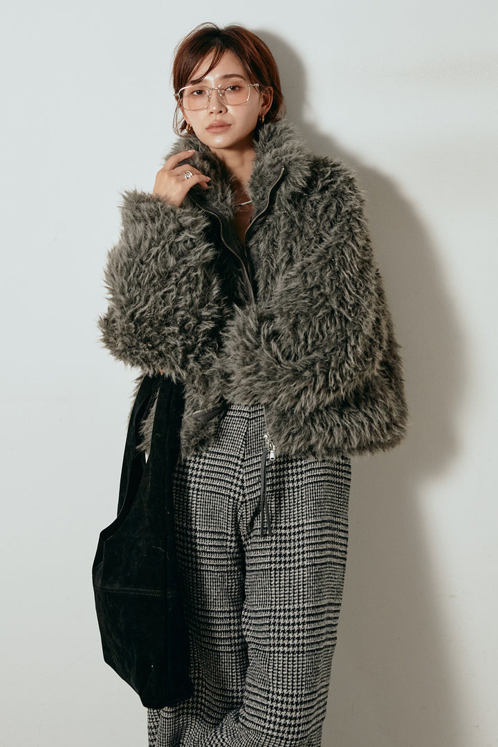 [SET]ミックスシープファースタンドブルゾン+前後2wayグレンチェック柄スカーチョサロペット(2set)