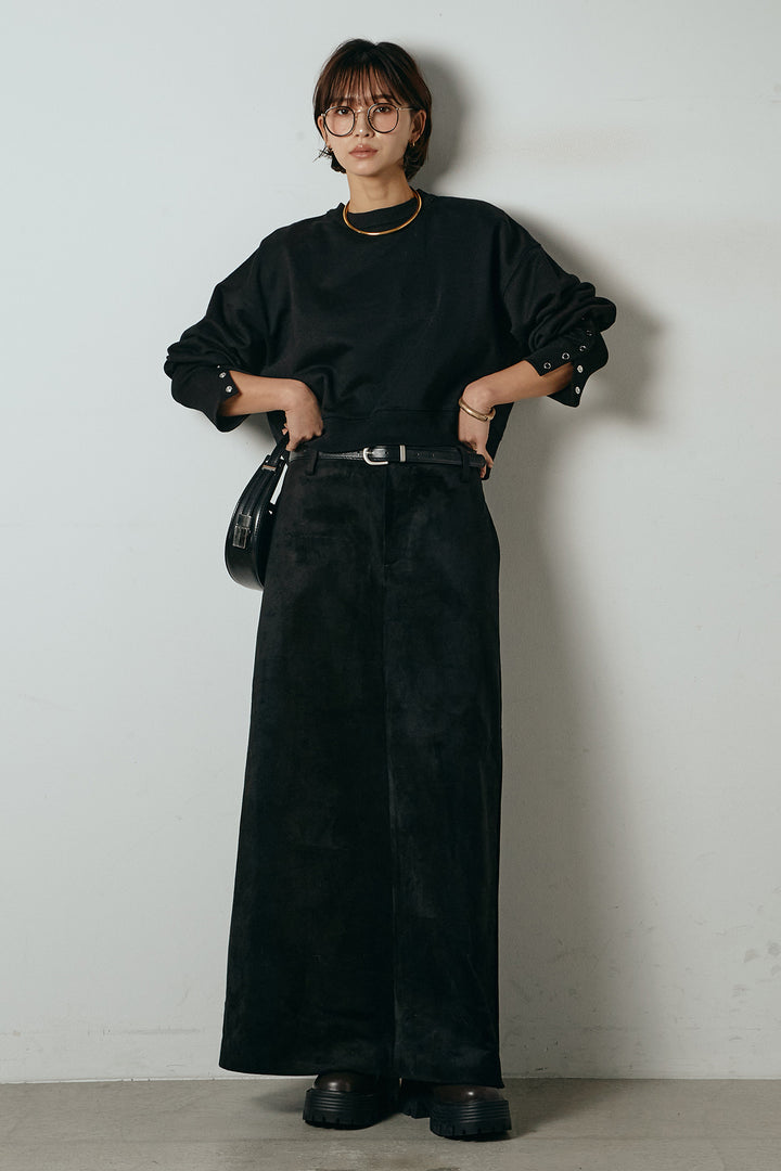 [SET]裏毛バックオープンプルオーバー+エコスウェードワイドスカート(2set)