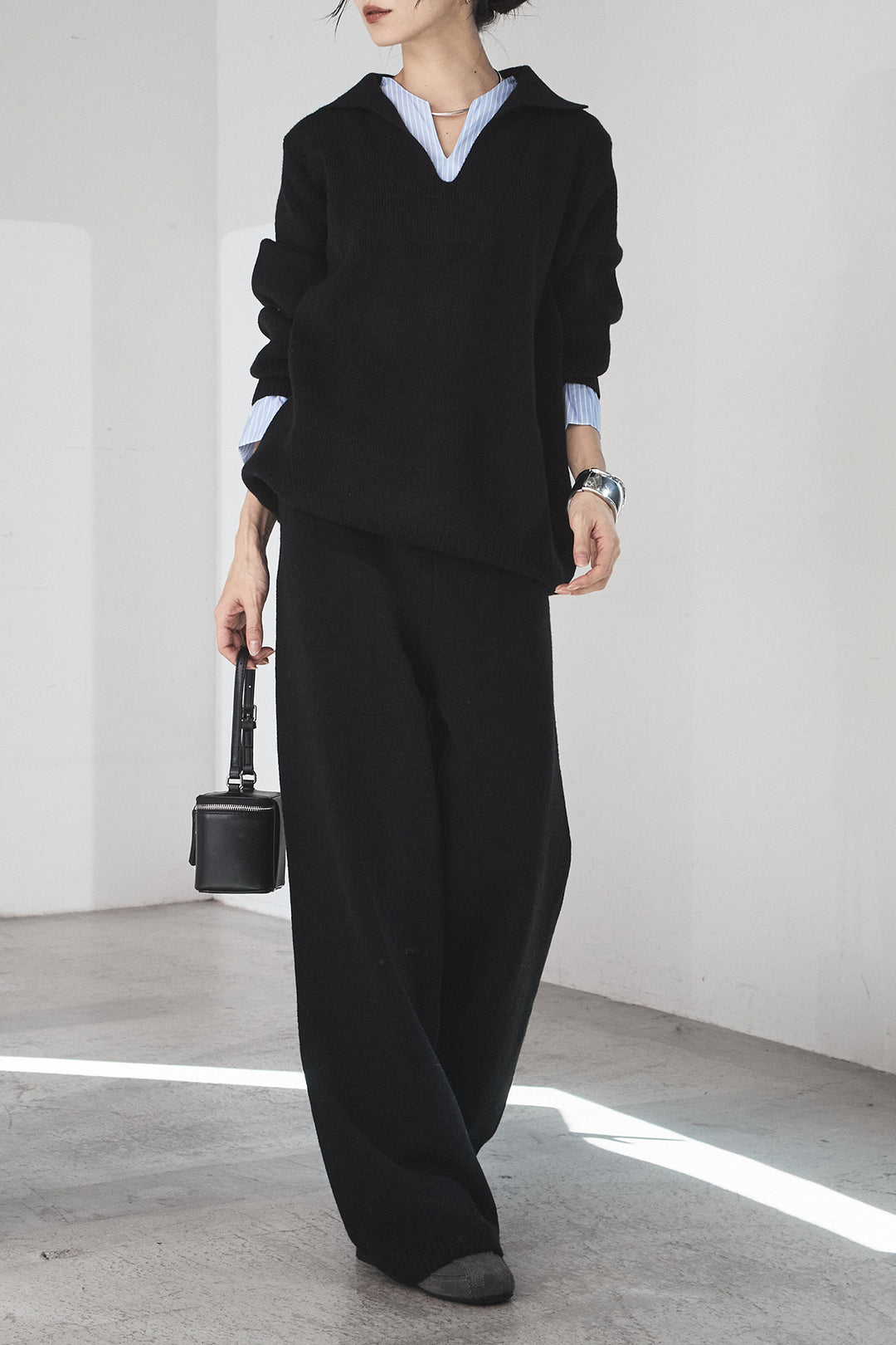 [SET]ストライプドッキングニットポロSETUP