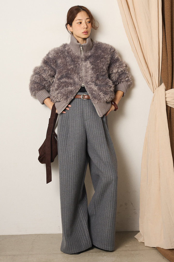 [SET]ハイネックボアブルゾン+ウールライクストライプパンツ(2set)