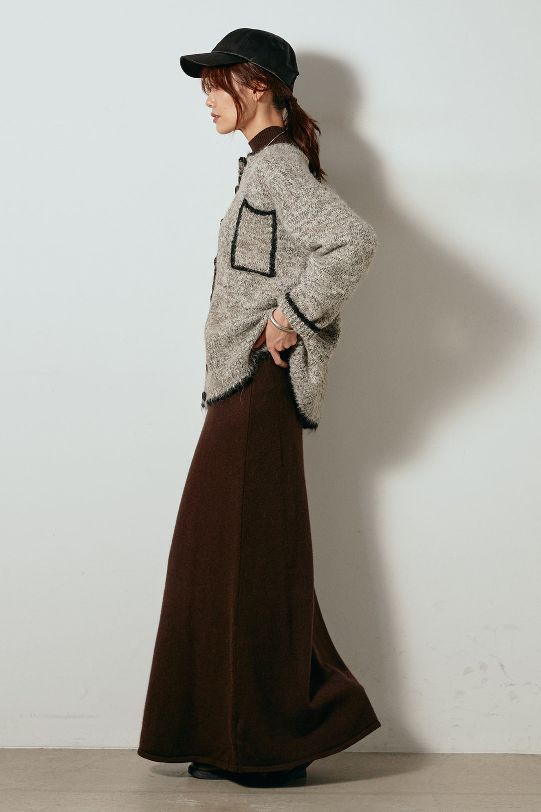 [SET]ミックスニットポケットカーディガン+ノースリーブニットロングワンピース(2set)