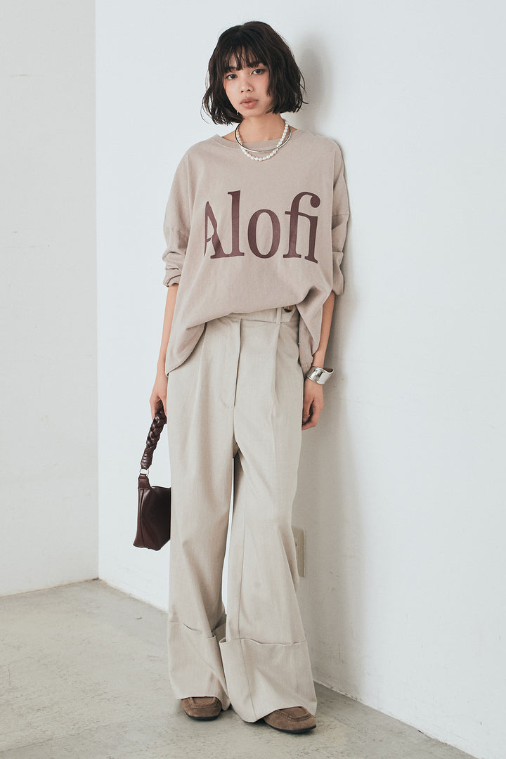[SET]裾センタードロストロゴプリントワイドTシャツ+センタープレスセミワイドパンツ(2set)