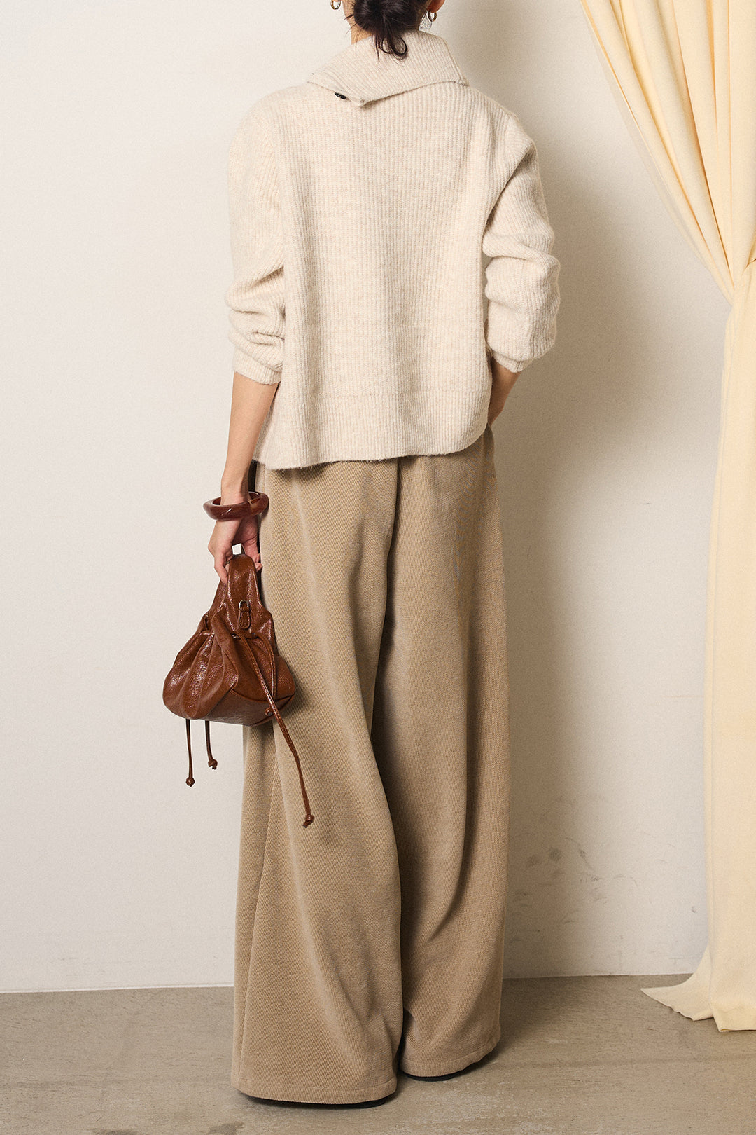 [SET]ボタンデザインネックニットプルオーバー+ベルトループコーデュロイワイドパンツ(2set)