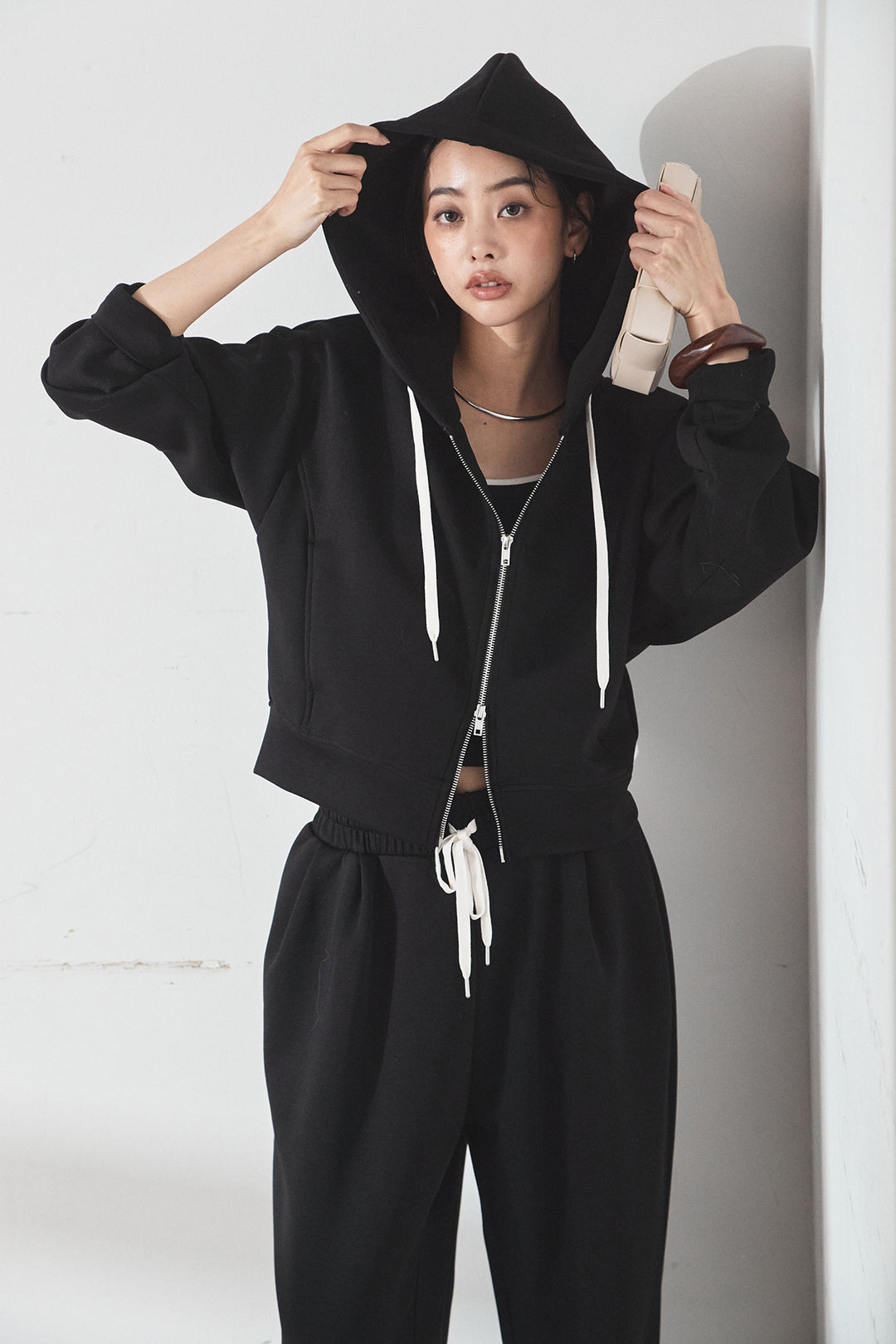 [SET]スウェットドルマンジップフードパーカー+スウェットコクーンイージーパンツ(2set)