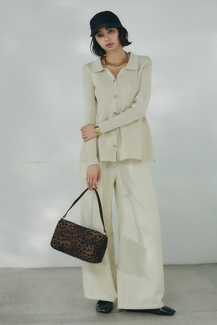 [SET]スキッパーペプラムニット+デニムライクヘリンボーンタックパンツ(2set)