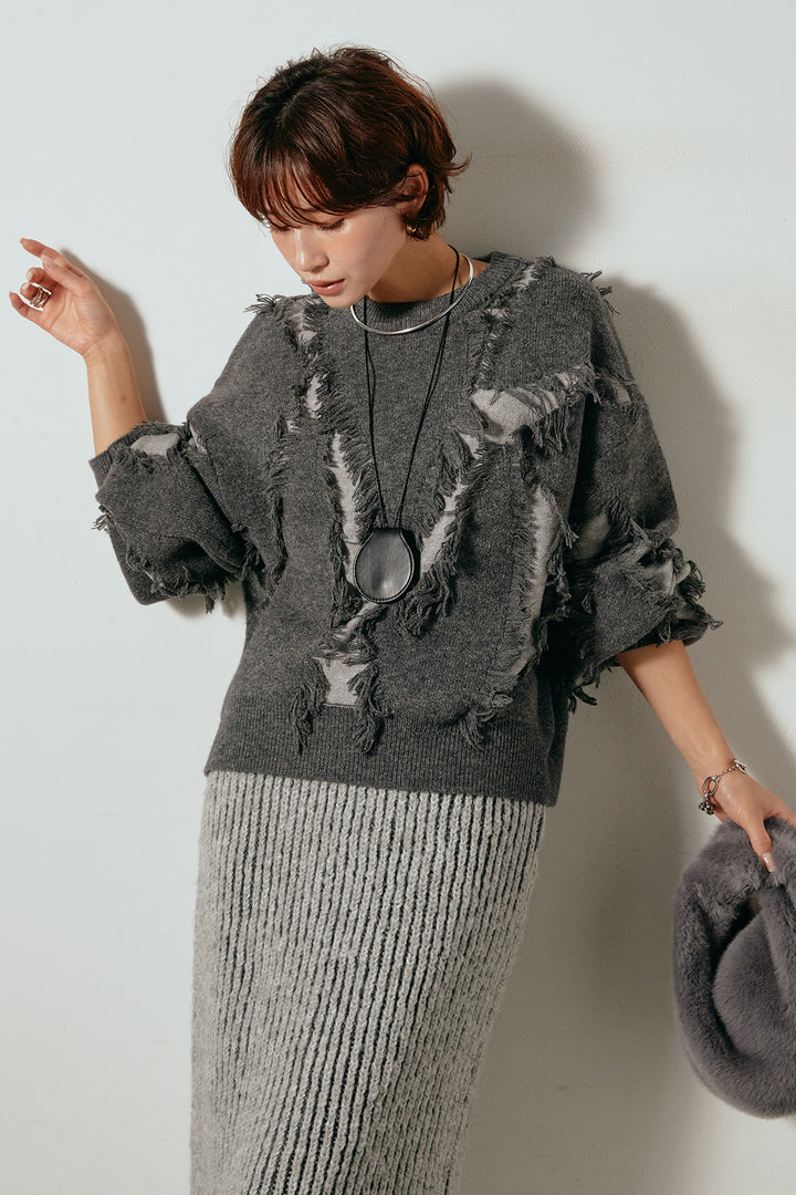 [SET]シャギージャガードニットトップス+アルパカタッチニットタイトスカート(2set)