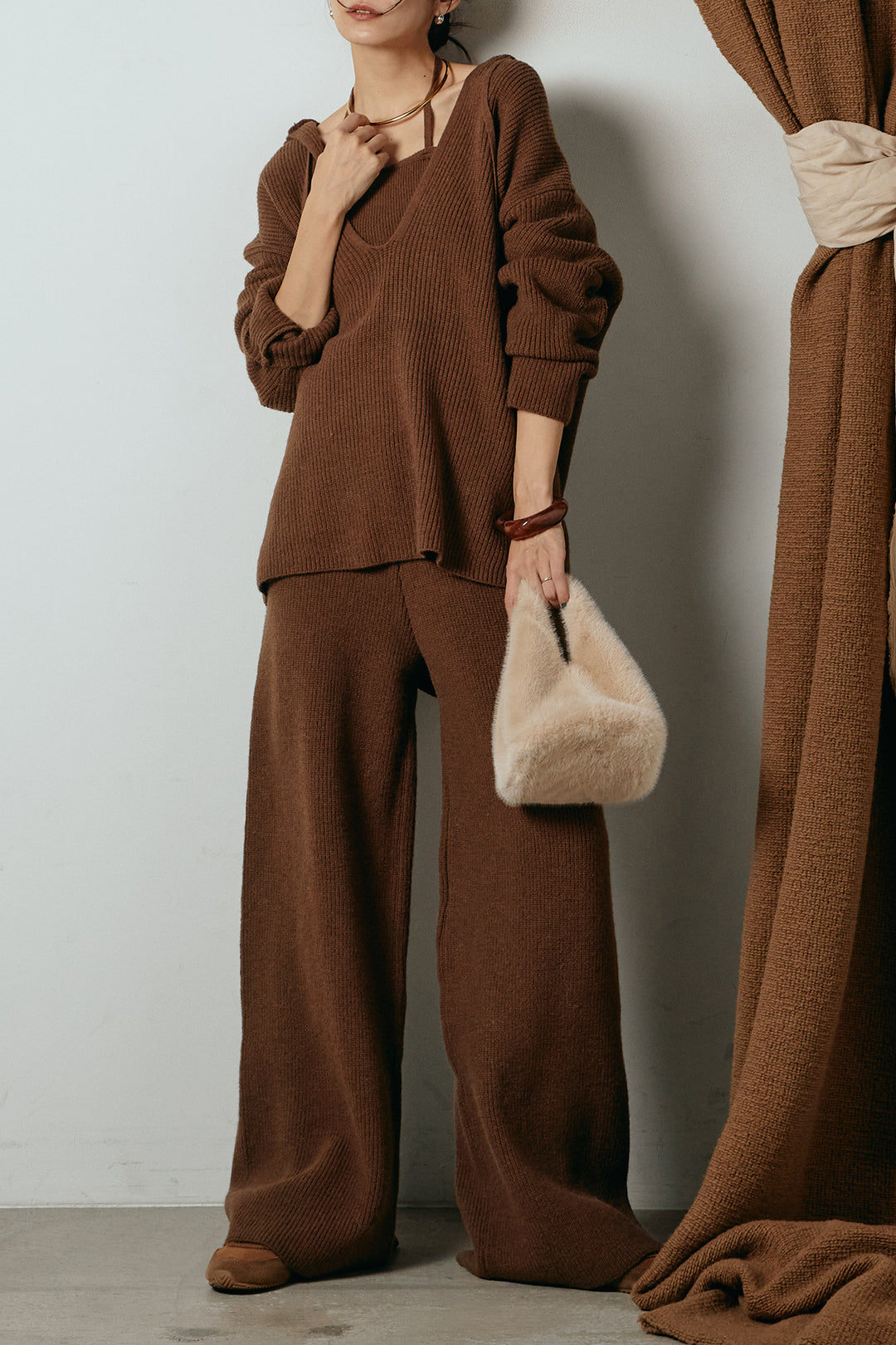 [SET]ホルターネックケーブルニットSETUP