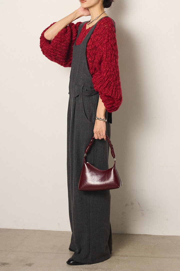 [SET]チャンキースラブニットクロップドプルオーバー+クラシックヘリンボーンサロペット(2set)