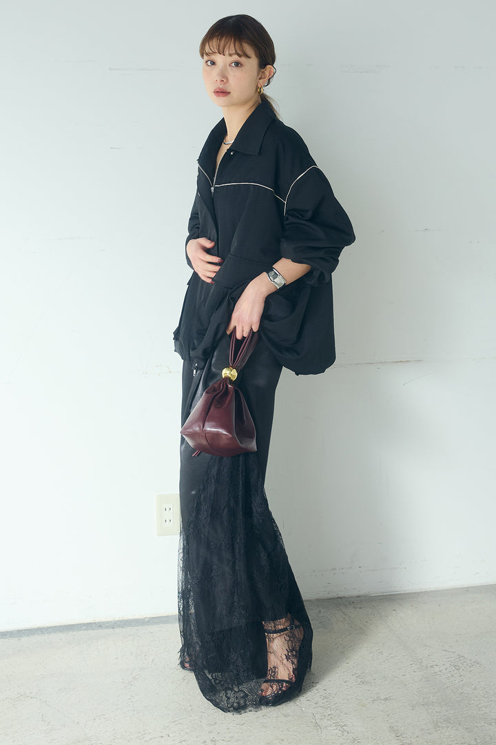 [SET]合繊ツイルバルーンジャケット+サテンレース切り替えタックパンツ(2set)