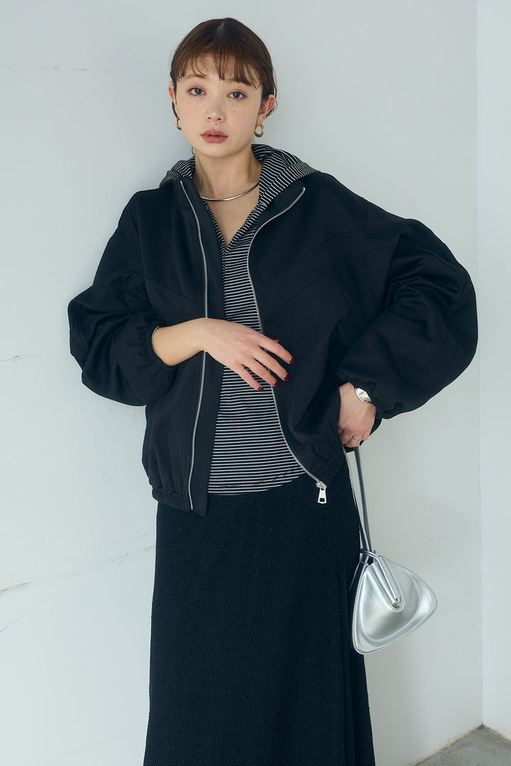 [SET]マルチ切り替えドルマンブルゾン+メッシュ刺繍ロングスカート+ボーダーフーディーロンT(3set)