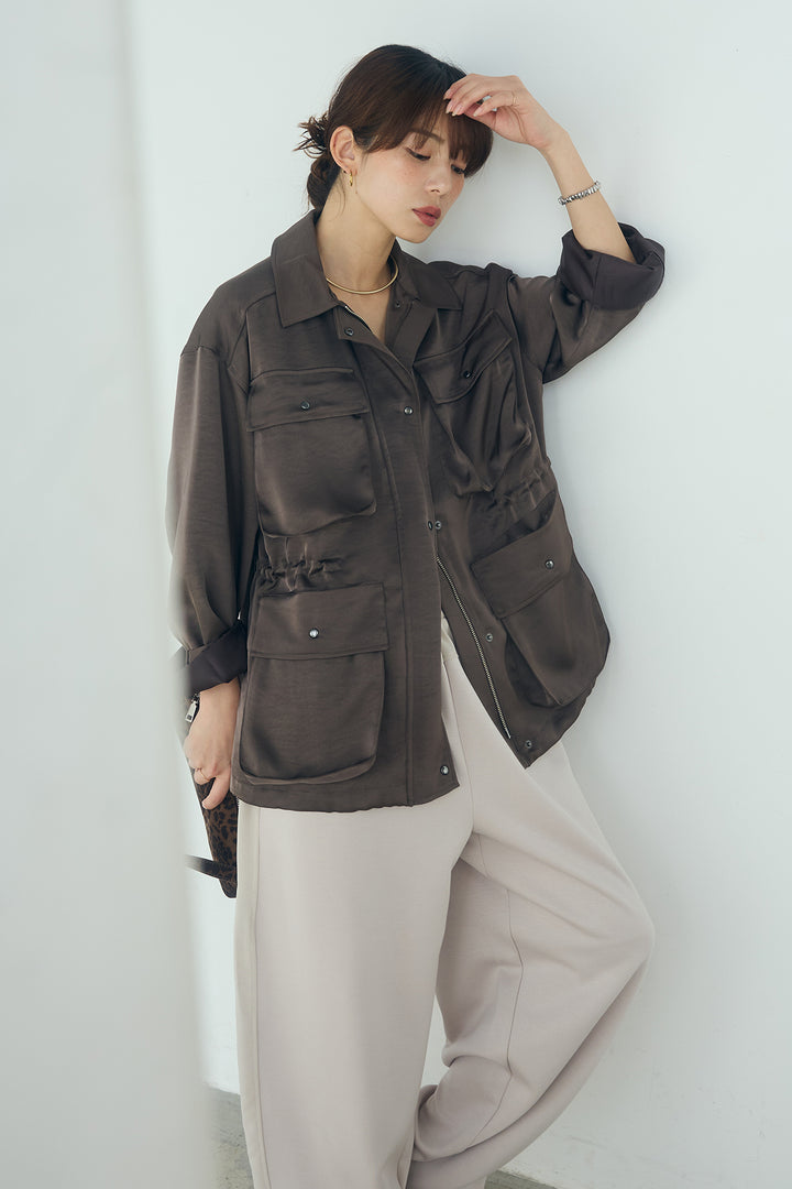 [SET]サテンライトブルゾン+異素材切り替えスウェットパンツ(2set)