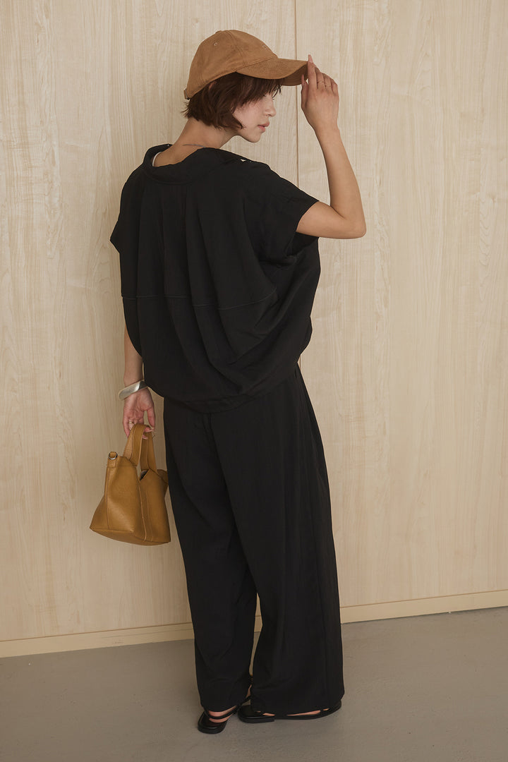 [SET]リネンライクランタンノースリシャツ+リネンライク2タックワイドパンツ(2set)