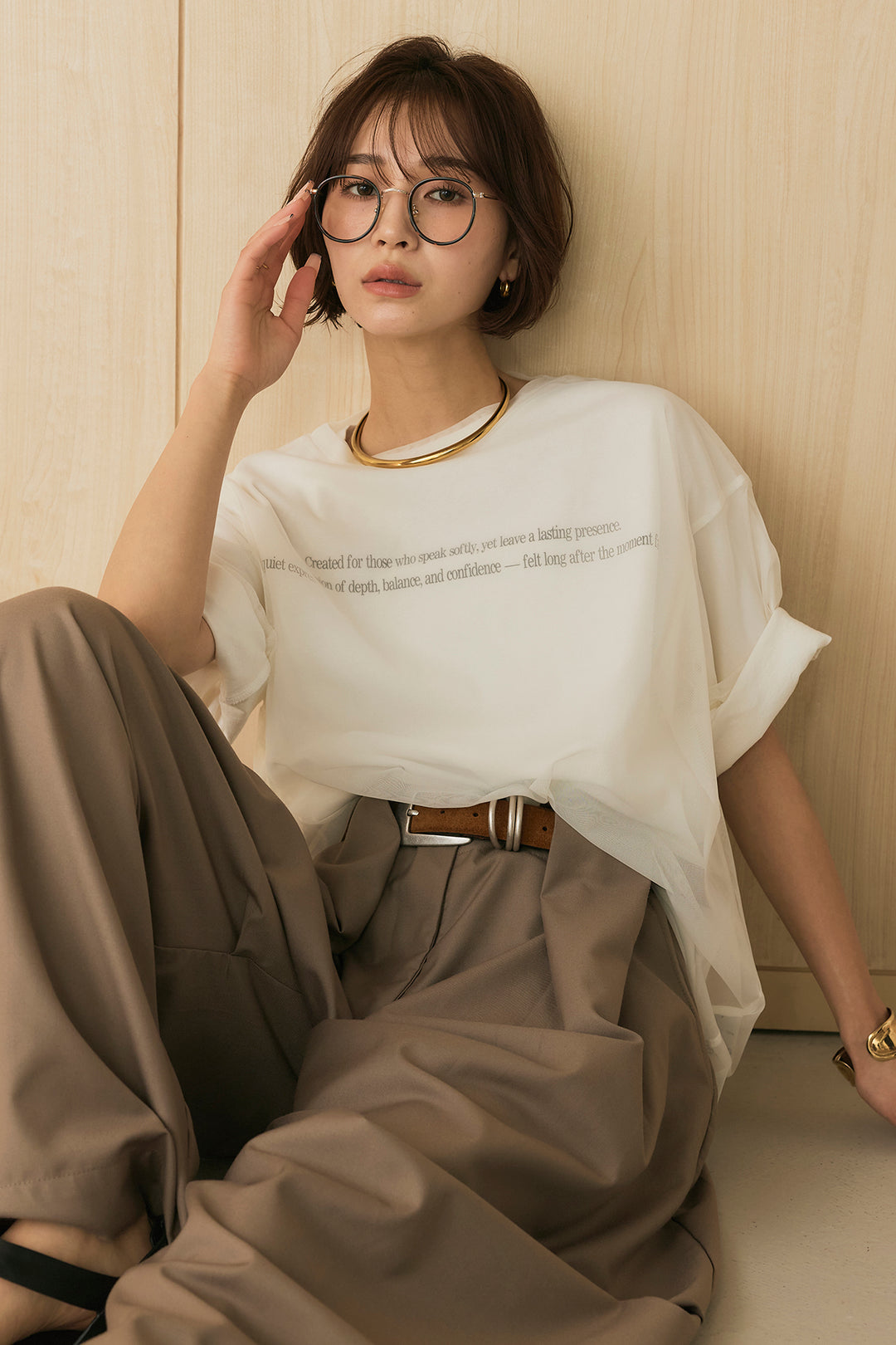 【即納】綿天竺Tシャツ×チュールトップス