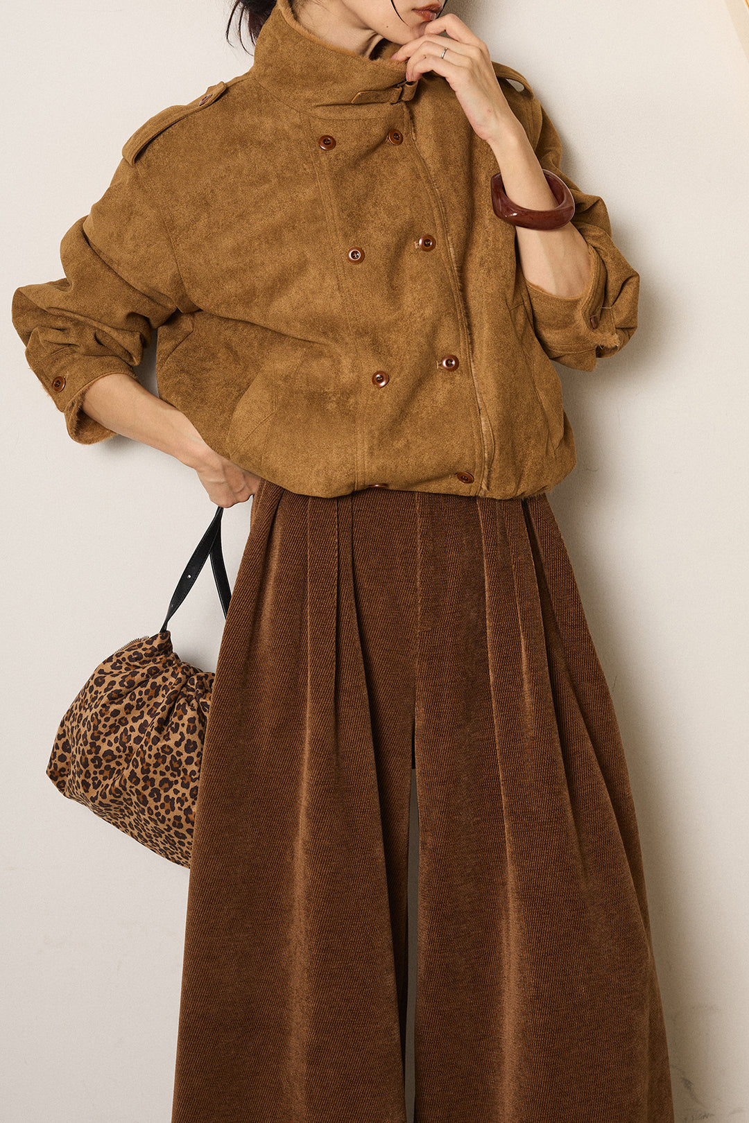 [SET]スタンド襟スウェードライクアウター+ベルトループコーデュロイワイドパンツ(2set)