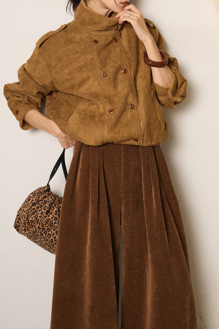 [SET]スタンド襟スウェードライクアウター+ベルトループコーデュロイワイドパンツ(2set)