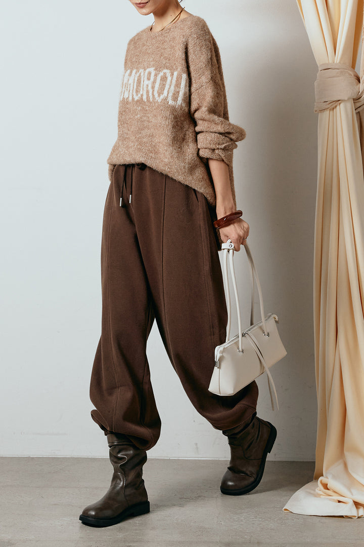 [SET]フロントロゴデザインニットトップス+スウェットワイドカーブパンツ(2set)