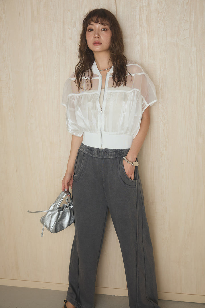 [SET]メッシュシアー切替ブルゾン+カーブフェードスウェットパンツ(2set)