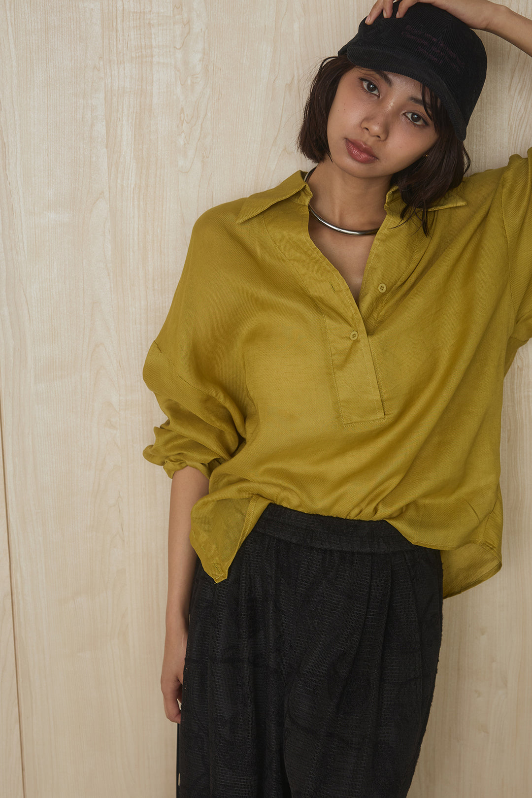 [SET]襟付きボタンブラウス+レースタックストレートワイドパンツ(2set)