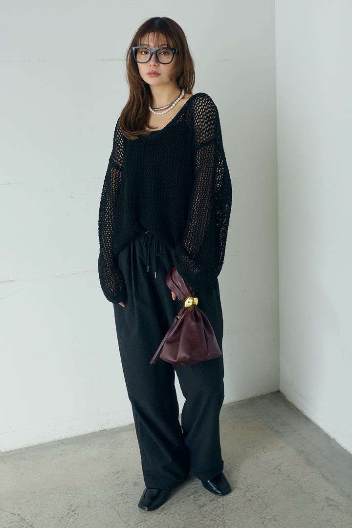 [SET]メッシュ編みビスチェセットVネックプルオーバー+シアサッカーイージーパンツ(2set)