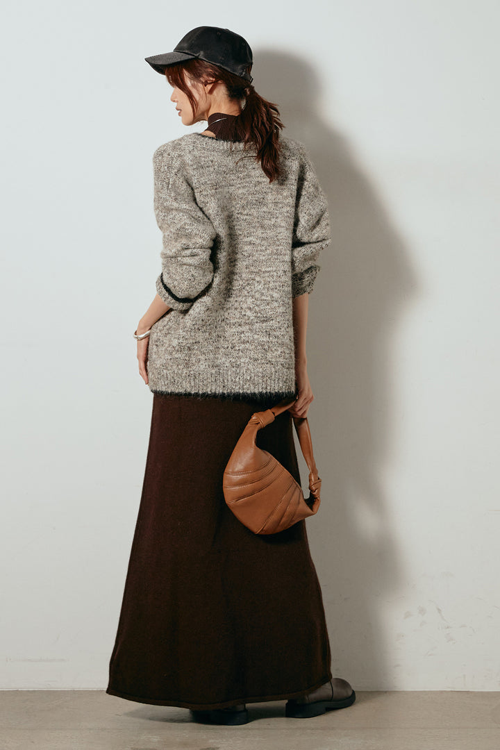 [SET]ミックスニットポケットカーディガン+ノースリーブニットロングワンピース(2set)